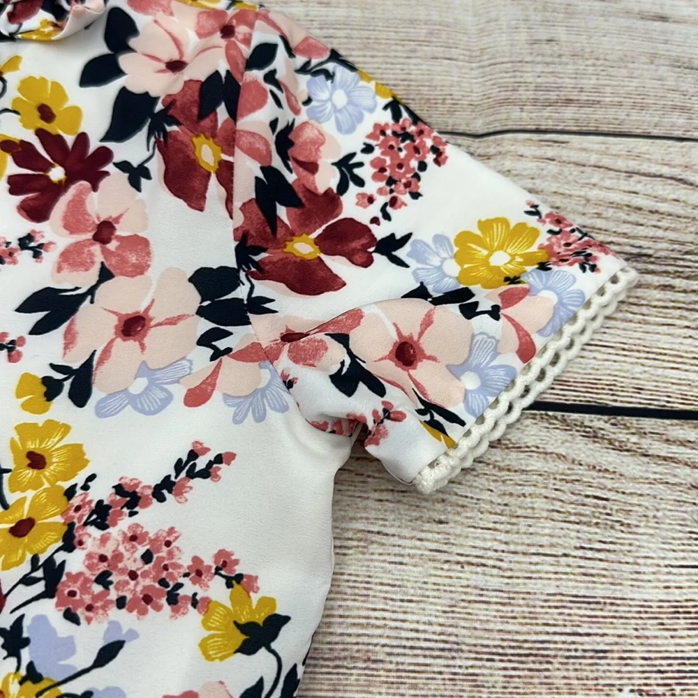 Janie and Jack Floral Dress, Button up back, Bow at neck, Lined, Size 5